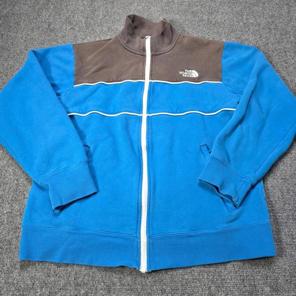 The North Face Mens Blue Brown White Track Jacket Full Zip Size L‎ G Athletic